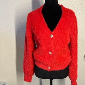 Cozy Red Fuzzy Cardigan